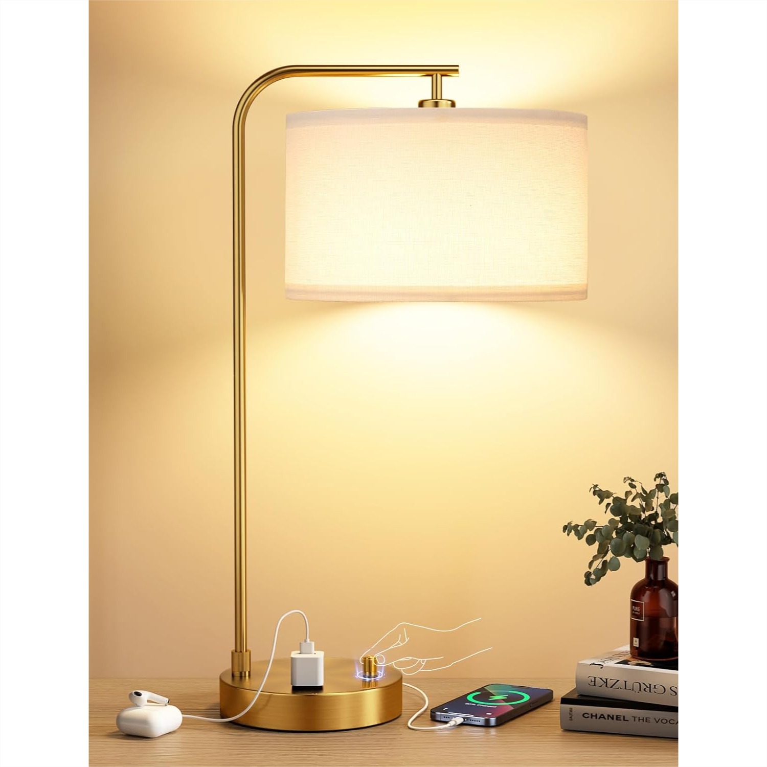 Gold Table Lamp With USB Port  - Home Office Guest Room 评论和价格