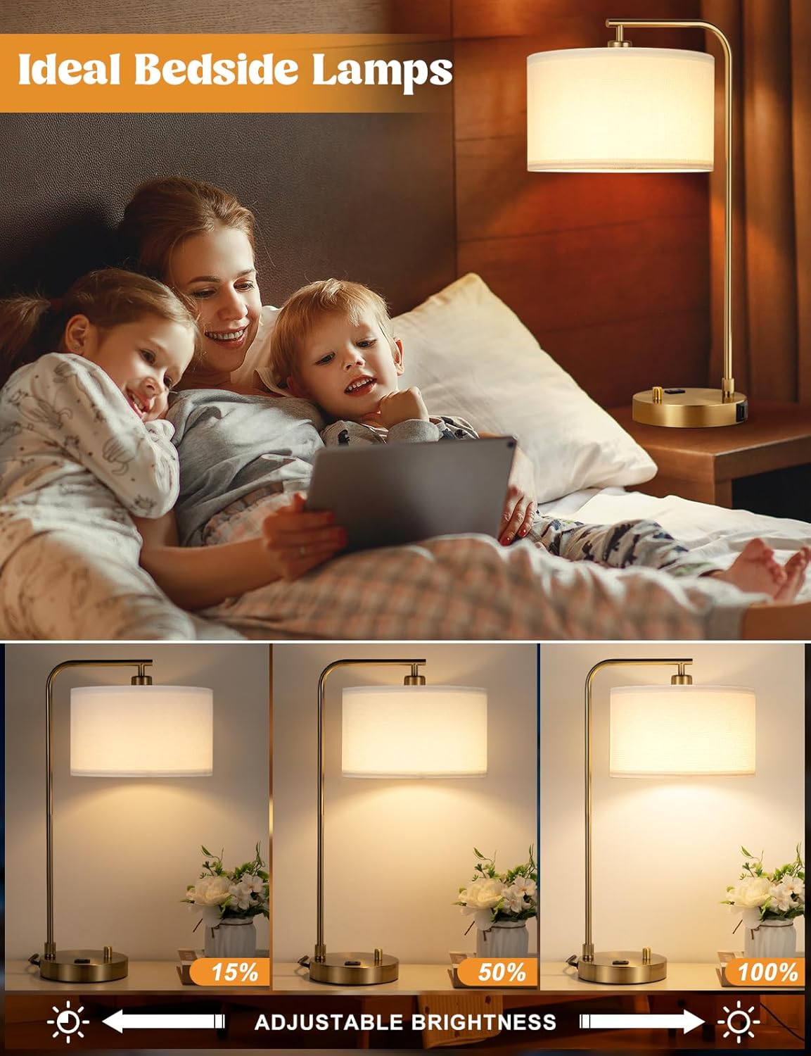 Gold Table Lamp With USB Port  - Home Office Guest Room 评论和价格