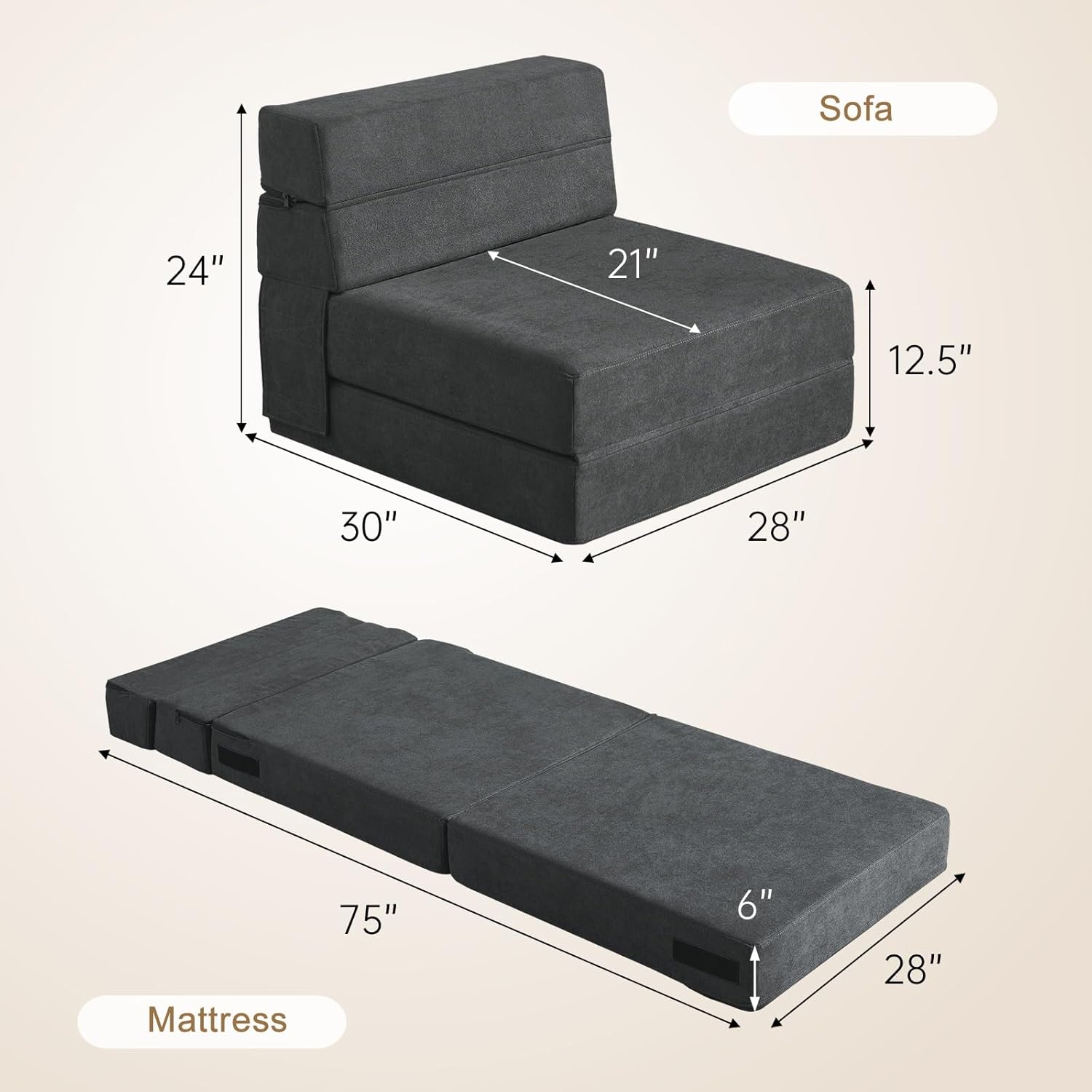 Folding Sofa Bed Single Size w - Home Office Guest Room 评论和价格