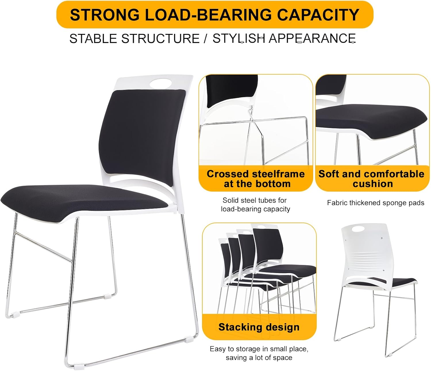 8 Pack Stacking Chairs Set Bla - Home Office Guest Room 评论和价格